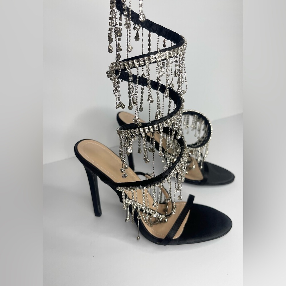 Silver Rhinestone Tassel Stilettos